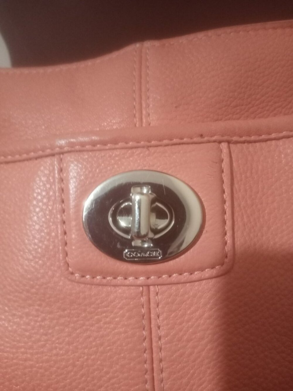 Coach Penelope Bag (F19265) Coral Pink Large Leather Pebbled Crossbody Turnlock - Picture 3 of 12